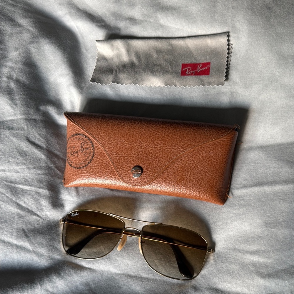 Ray-Ban Gold and Brown Sunglasses with Case